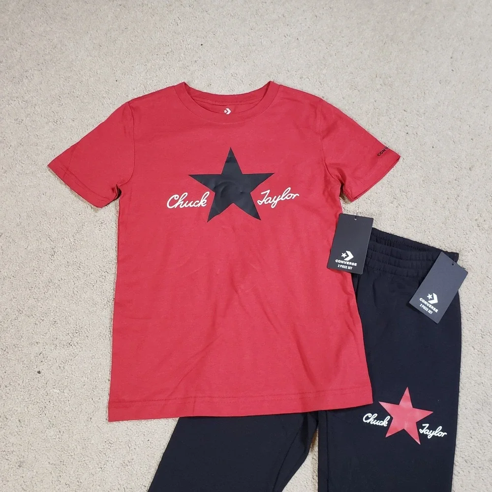 NEW Converse Boys/Kids 2 Piece‎ Outfit T-Shirt & Joggers Pants Sz S Chuck Taylor